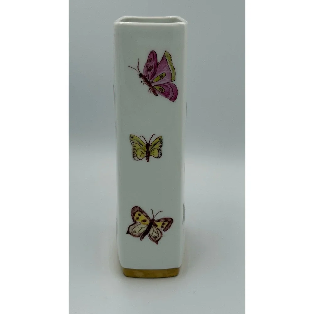 Gerold Porzellan Bavaria Butterfly Vase Hand Painted Germany Floral‎